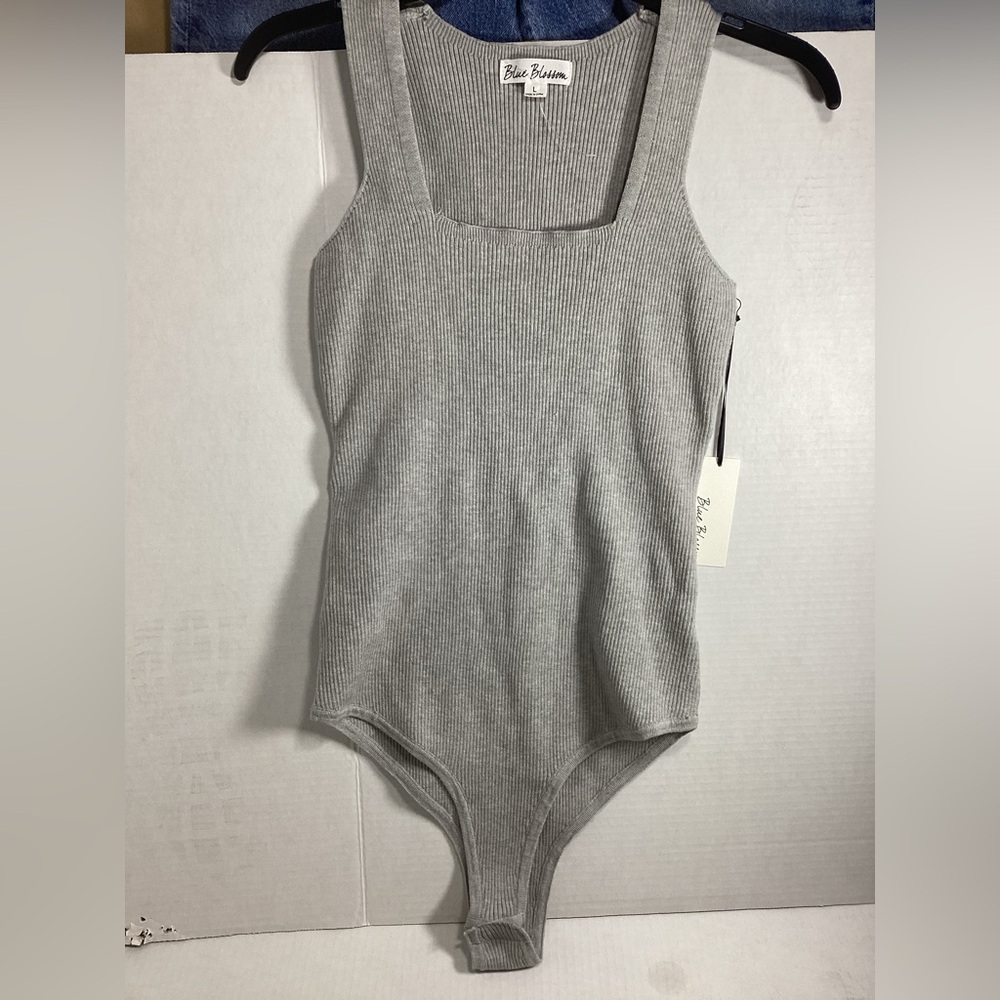 NWT Blue Bottom Gray Ribbed Bodycon Suit Women sz L